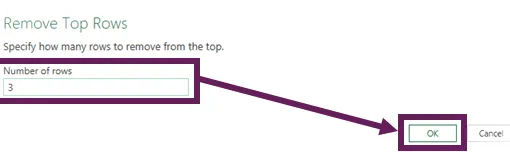 Cuadro de diálogo Eliminar filas superiores