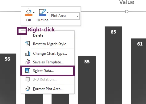 Haga clic derecho en el gráfico y luego seleccione los datos.