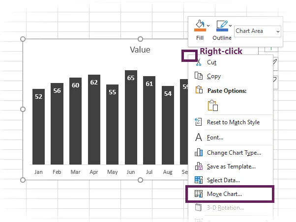 Gráfico de movimiento con clic derecho