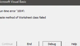 Error de tiempo de ejecución 1004: error al pegar: mensaje de error de VBA