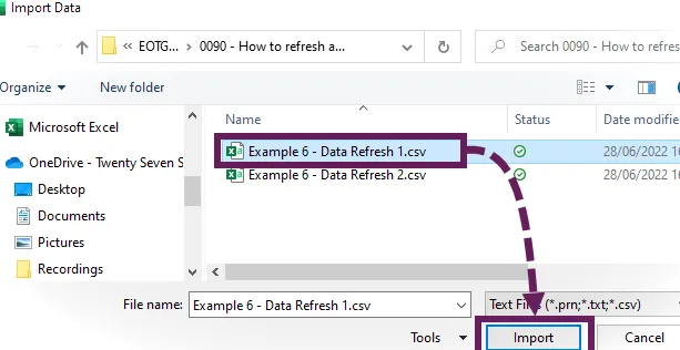 Seleccione el archivo fuente para Power Query