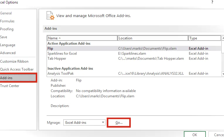 Sparklines para Excel instala el complemento Explorar