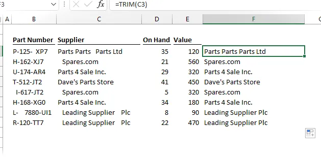 Función TRIM para eliminar espacios