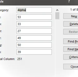 Pantalla de entrada de datos de tablas