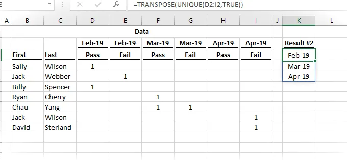 ÚNICO en columnas y TRANSPONER