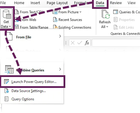 Uso de datos - Obtener datos - Iniciar el editor de Power Query