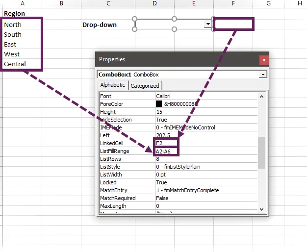 Propiedades de VBA para el menú desplegable ActiveX