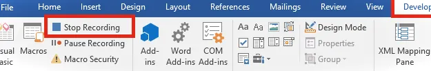 Word VBA Detener grabación