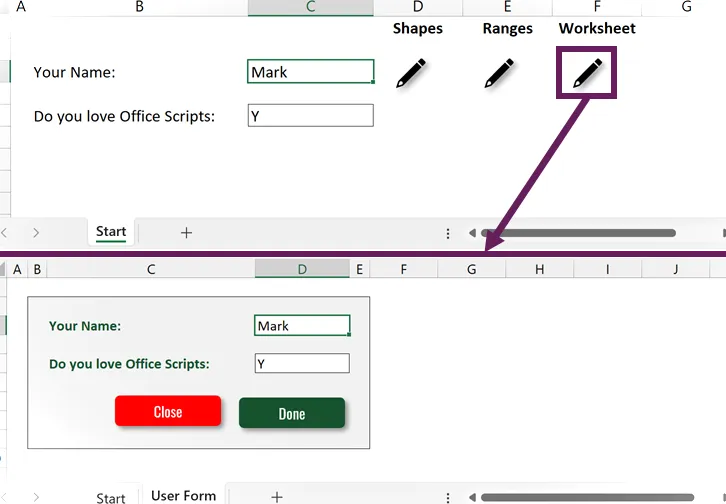 Formularios de usuario de hoja de cálculo en scripts de Office