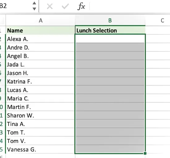 Crear una lista desplegable de Microsoft Excel a partir de una tabla con nombres