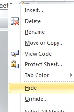 ocultar hoja de trabajo, hacer clic derecho