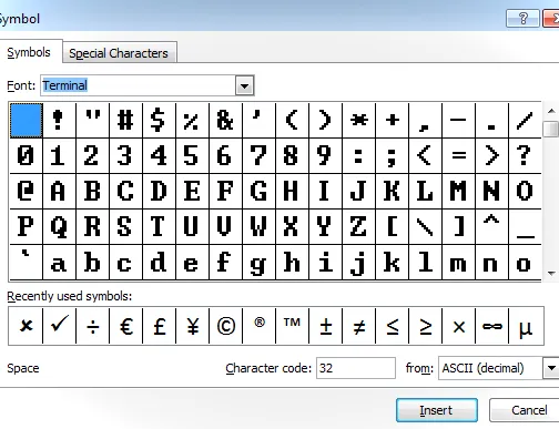 Excel - Insertar símbolo